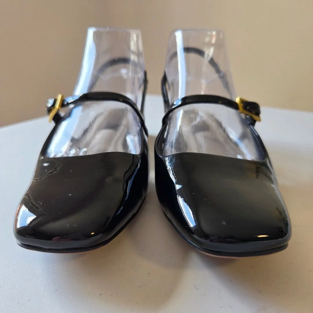 Franco Sarto L-Destin Black Patent Slingback Mary Jane Square Toe Pumps 7.5M